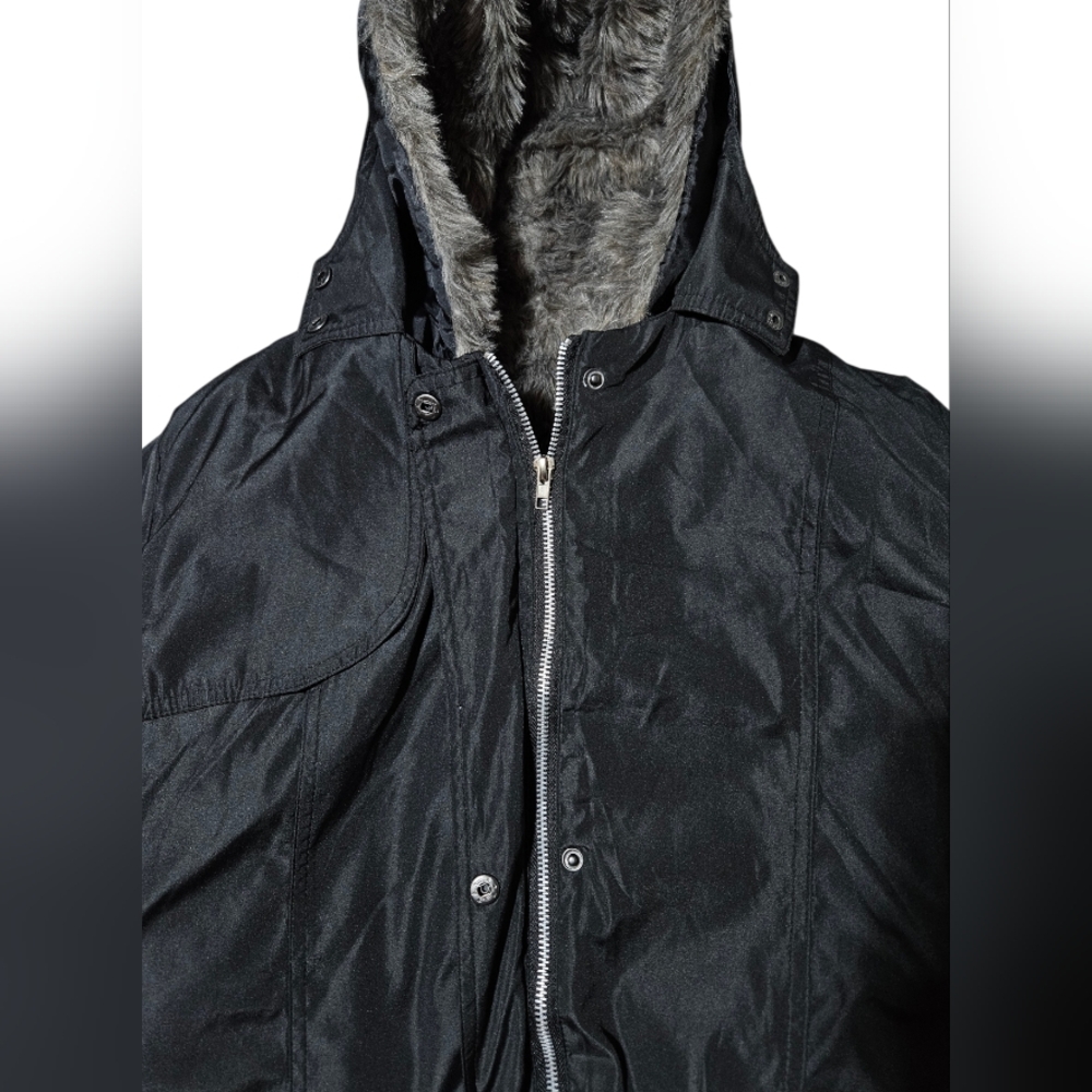 Black Hooded Outerwear Womens L Parka 4 In 1 Removable Liner Reversible Faux Fur - Picture 5 of 14
